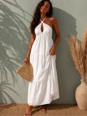 Princess Polly • Lincoln • White Linen Blend • Halter Maxi Dress • Size 4